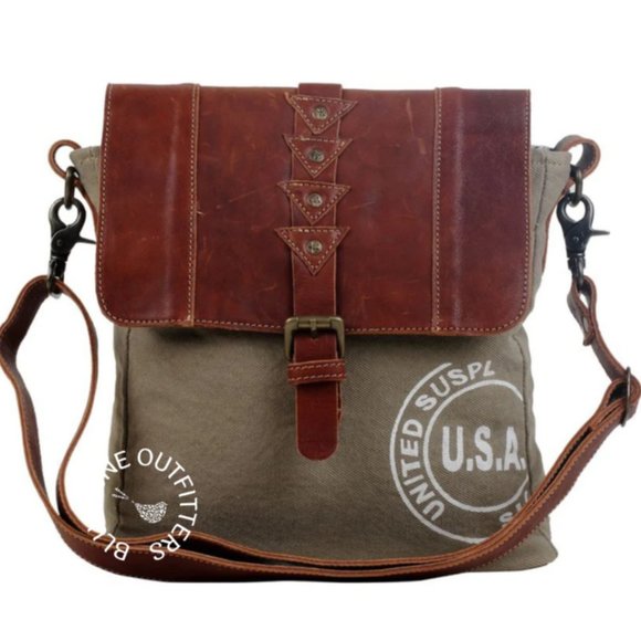 Retro Inspired Leather & Canvas Crossbody Bag by Myra Bag - Picture 1 of 4